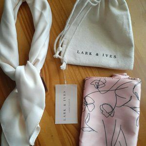 New- Lark & Ives Retro Hair Tie Ponytail Scarf set Pink coquette Floral retro